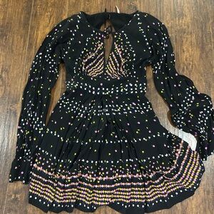 Free People Black Polka Dot Circle Skirt Mini Multicolor measurements in pics